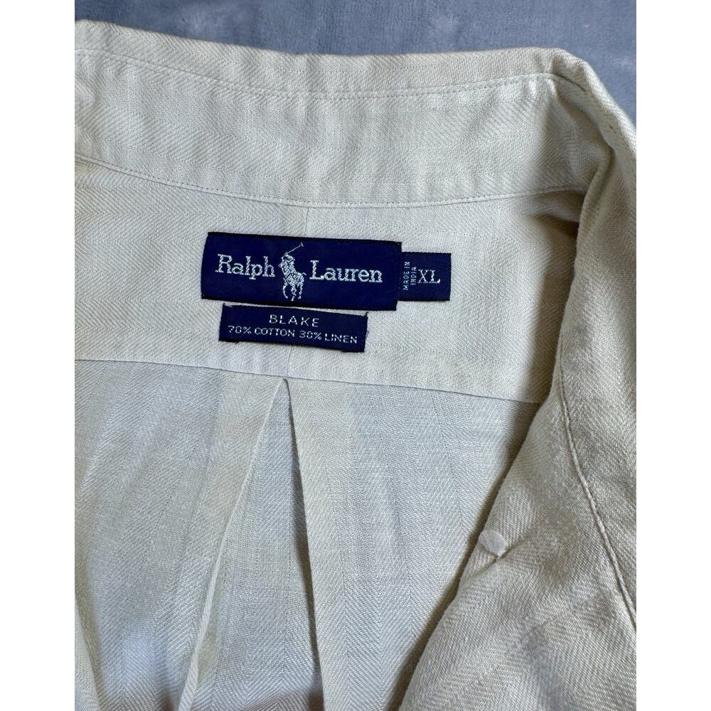 Ralph Lauren Mens XL Blake Button Down Shirt Cream Cotton Linen Relaxed Fit - Picture 2 of 14